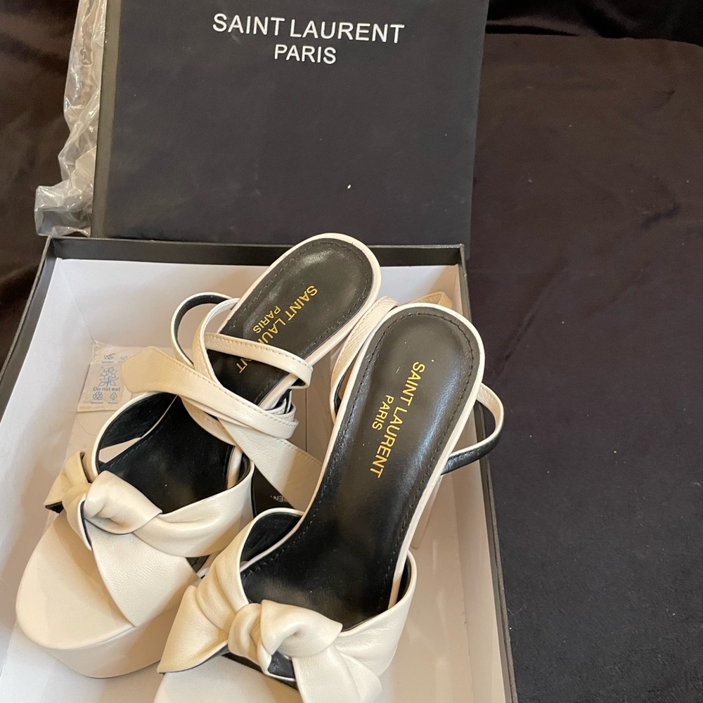 Yves Saint Laurent White Bow Heels